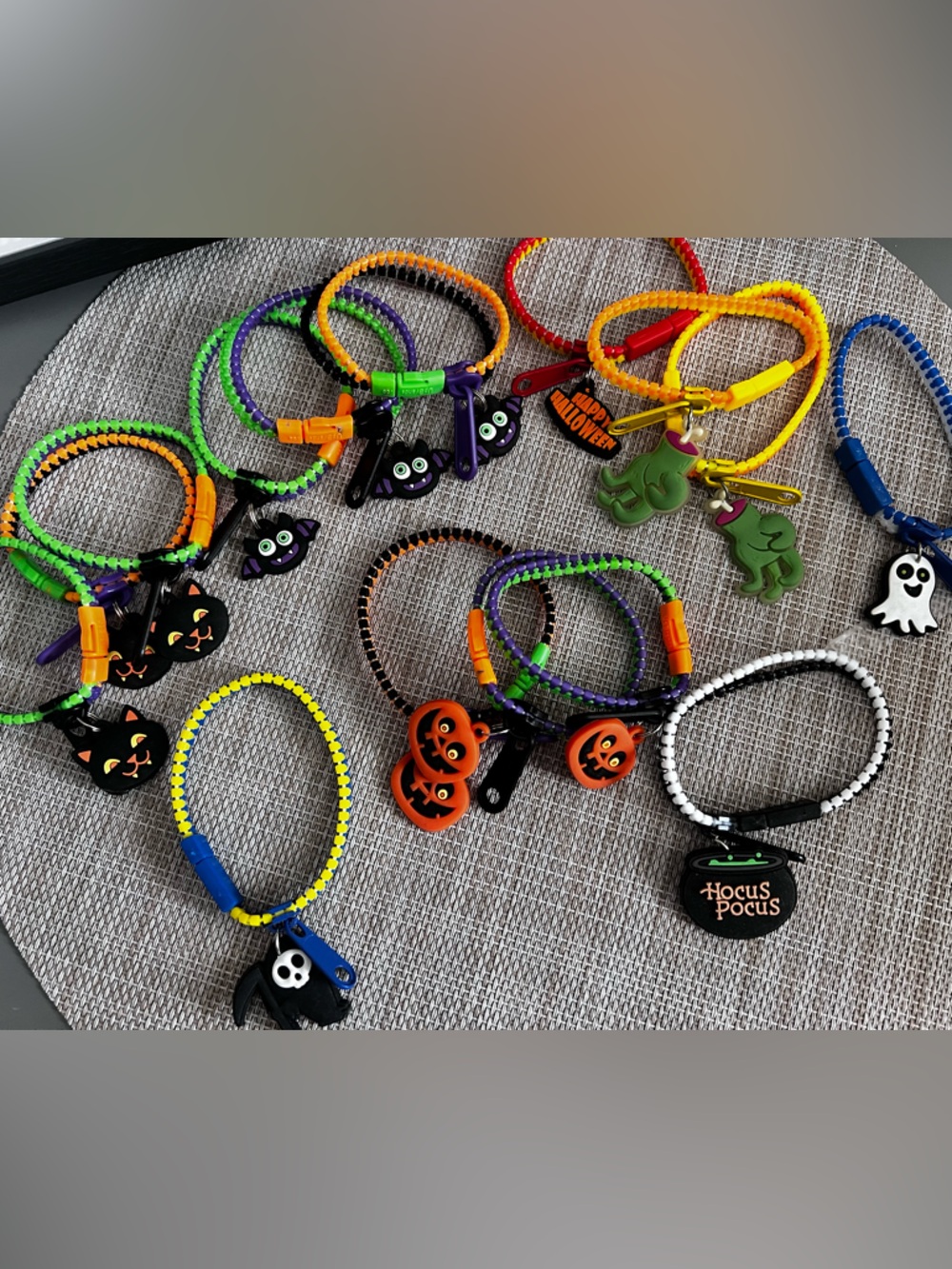 Halloween Silicone Zipper Bracelets Mixed Charms Lot of 15